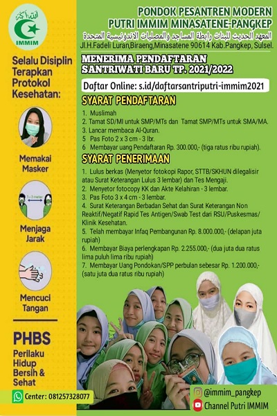 Pengumuman Daftar Calon Santriwati Baru dan Lanjut TP. 2021/2022