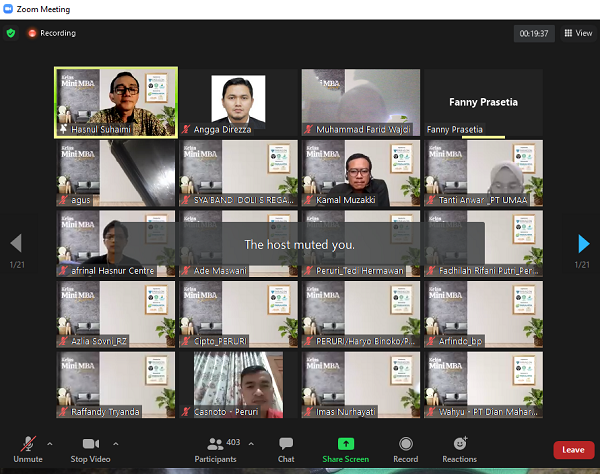 Kelas Mini MBA via Zoom Meeting. (foto: ist/dok)