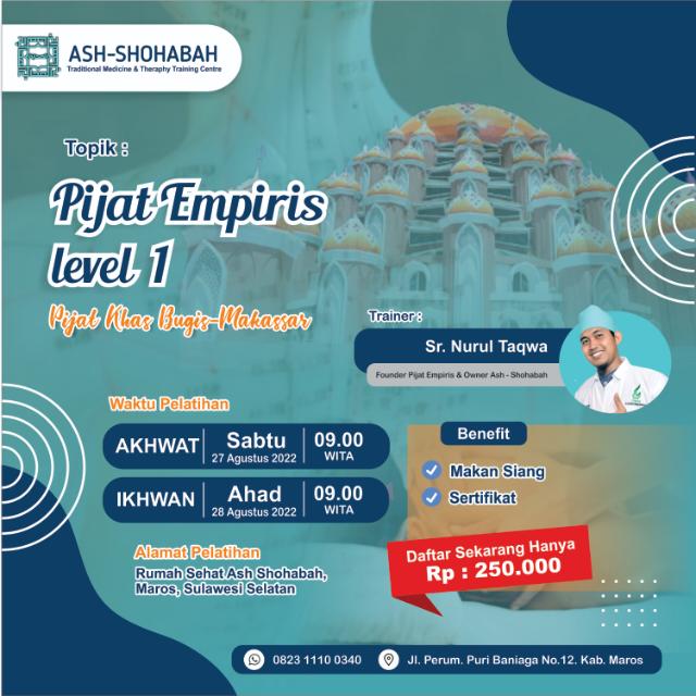 PELATIHAN PIJAT EMPIRIS LEVEL 1 PELATIHAN PIJAT EMPIRIS LEVEL 1