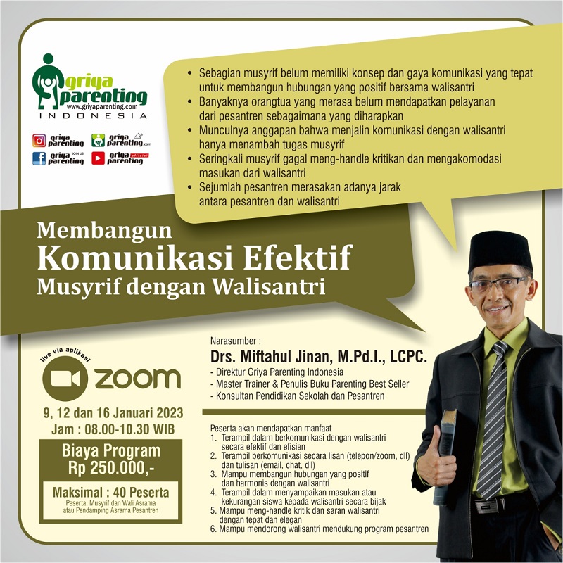 Zoominar "Membangun Komunikasi Efektif Musyrif dengan Walisantri"