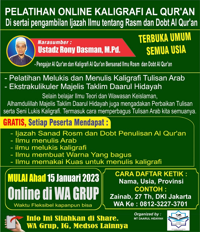 Pelatihan Online Khaligrafi Al-Qur'an dan Majelis Sama Kitab Tajwid