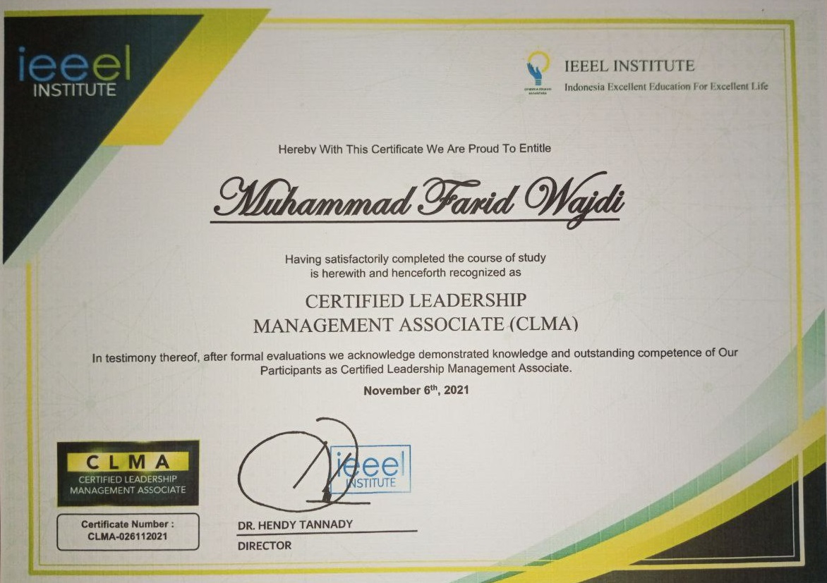 Meraih Gelar Non Akademik: C.LMA dari IEEEL Institute Meraih Gelar Non Akademik: C.LMA dari IEEEL Institute