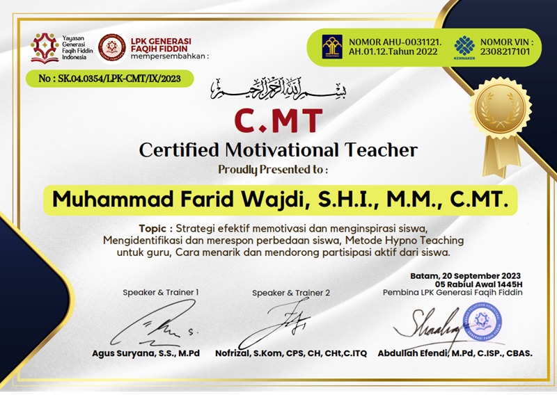 Meraih Certified Motivational Teacher (C.MT) Meraih Certified Motivational Teacher (C.MT)