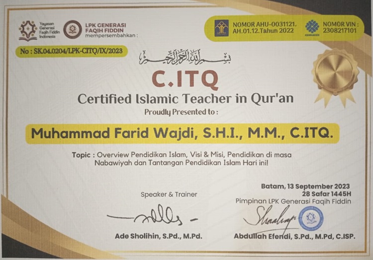 Meraih Certified Islamic Teacher in Qur'an (C.ITQ) Meraih Certified Islamic Teacher in Qur'an (C.ITQ)