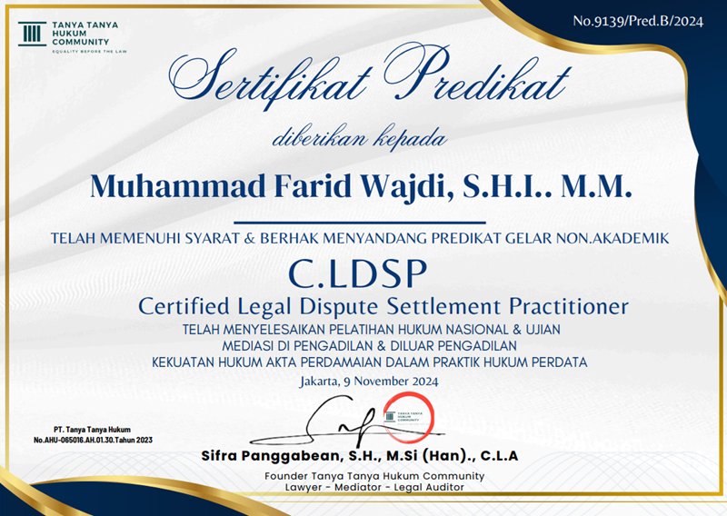 Meraih Certified Legal Dispute Settlement Practitioner (C.LDSP) Meraih Certified Legal Dispute Settlement Practitioner (C.LDSP)