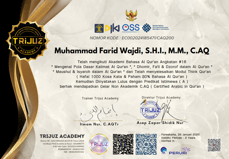 Meraih Certified Arabic in Qur'an dari Trijuz Academy