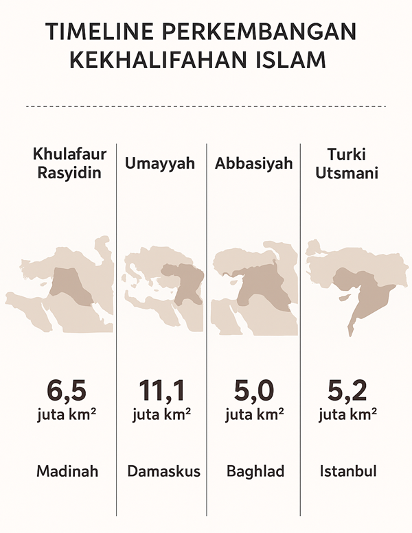Timeline Perkembangan Wilayah kekuasaan Islam dari masa ke masa (grafis by: bg/*)