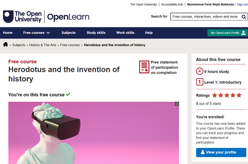 Mengikuti Free Online Course, "Herodotus and The Invention of History" di OpenLearn The Open University