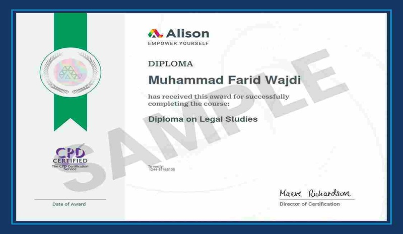 Meraih "Diploma of Legal Studies" dari Alison.com Meraih "Diploma of Legal Studies" dari Alison.com
