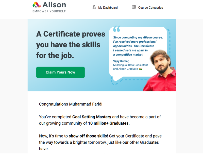Free Online Course: Goal Setting Mastery di Alison.com