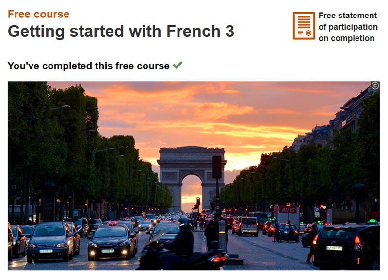 Statement of Participation: Getting Started With French (1-2-3)