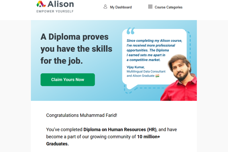 Meraih “Diploma on Human Resources (Dipl.HR)” dari Alison.com Meraih “Diploma on Human Resources (Dipl.HR)” dari Alison.com