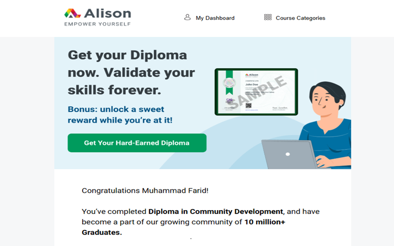 Meraih "Diploma in Community Development" dari Alison.com Meraih "Diploma in Community Development" dari Alison.com