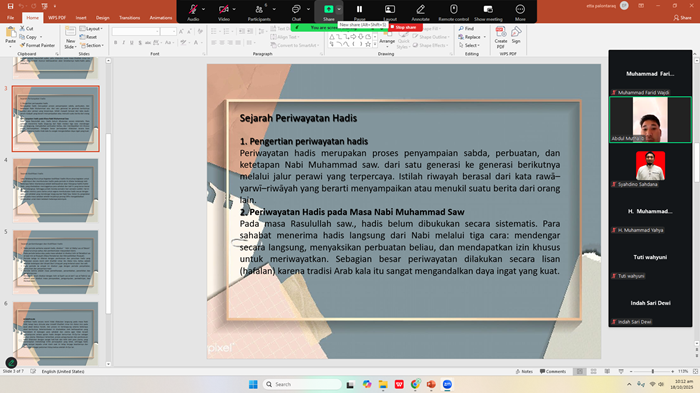 Presentasi Sdr. Abdul Muthalib, "Sejarah Periwayatan dan Kodifikasi Hadits", Studi Hadits (18/10/2025)