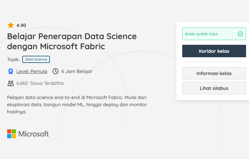 Belajar Penerapan Data Science dengan Microsoft Fabric Belajar Penerapan Data Science dengan Microsoft Fabric