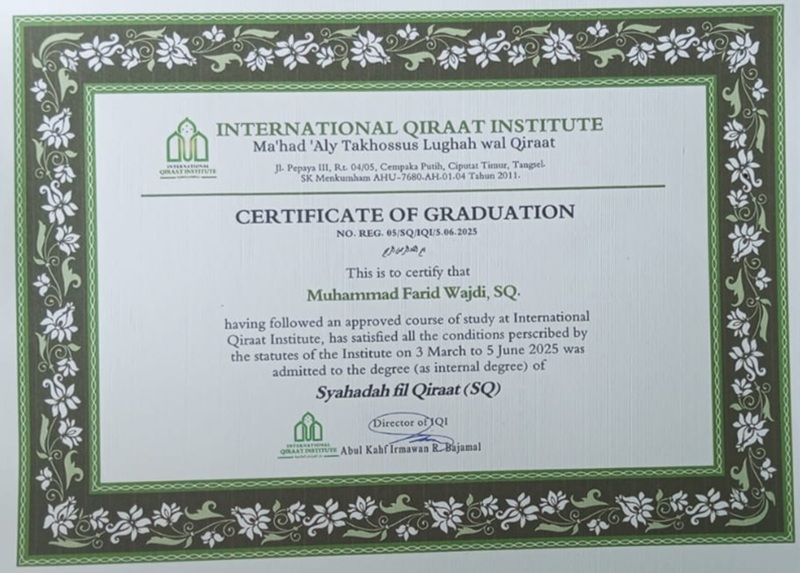 Meraih Gelar Non Akademik IQI: Syahadah fil Qiraat (SQ) dan Diploma in Qiraat Education (Dipl.Ed)