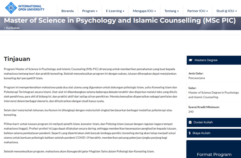 Kuliah di IOU: Psychology and Islamic Counselling